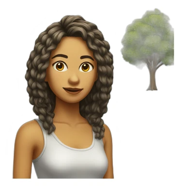 Chica hiperrealista entre árboles sticker