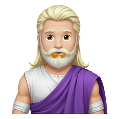 Jupiter from The Olympians with long platinum blonde hair and beard, purple toga sticker