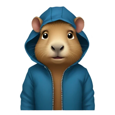 A capybara using a blue jacket sticker