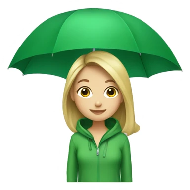 Brunette blond girl green hoodie and green umbrella sticker