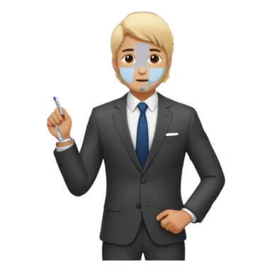 silhouette of a light-haired man standing next to a project board sticker