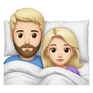Blonde breaded man laying in bed with white dark haired girl  sticker