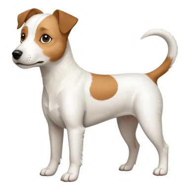 a full body slightly chubby white parson russell terrier looking dog the size of a kelpie with light brown long ears and a light brown patch on one eye and a large snout. the rest of the dog is completely white sticker