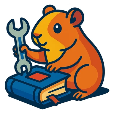 guinea pig holding a wrench and fixing a book, vibrant toon style sticker