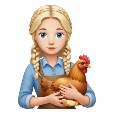Homesteader girl long blonde braids and blue eyes holding a chicken  sticker