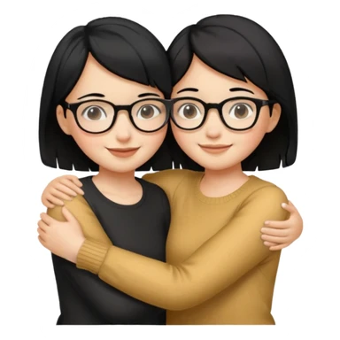 a gif of two wheat skinned girls with black hair, one with glasses hugging each other. the one with glasses is on the left and her right arm is around the one on the right. the right girl has short hair sticker