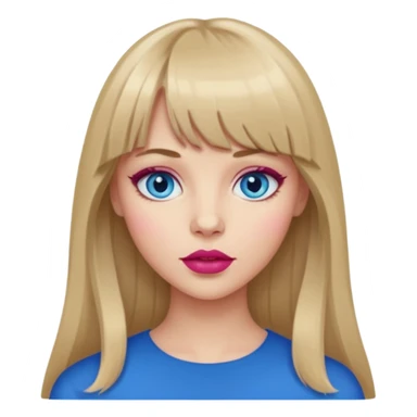 Woman with long dark blond hair and bang, blue eyes, raspberry lip  emoji sticker