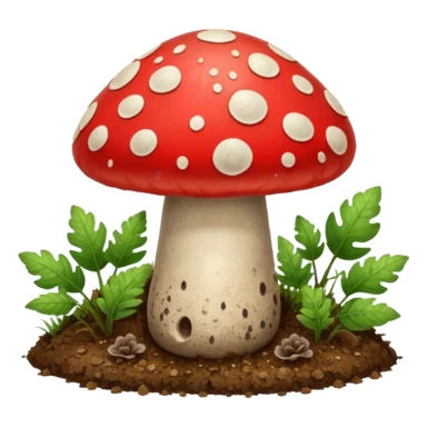 red magic mushroom wiht dirt sticker