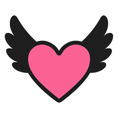 gothic heart with black feathers, color icon filled style, pink and black sticker