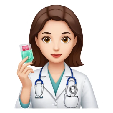 woman doctor holding condom  sticker