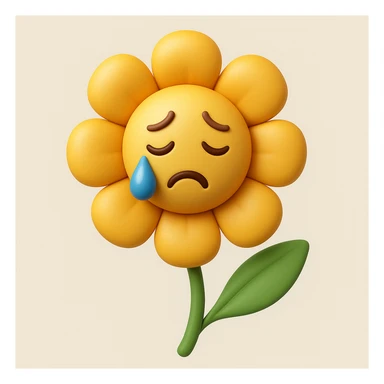 Make the sad flower with a teardrop in the style of microsoft style 3d fluent emojis sticker