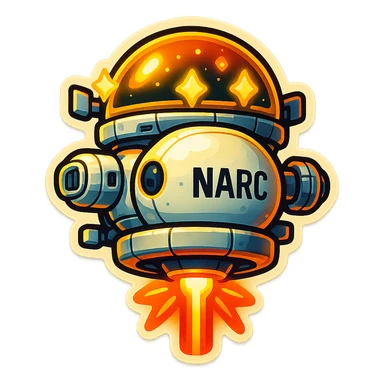 Tactical satellite in retro stickers style, with a shield bubble and yellow warning lights, bold outlines, and vibrant colors. sticker