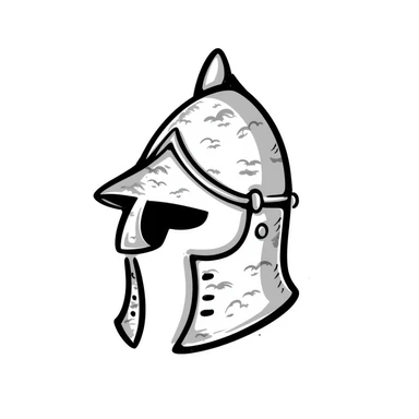 Hand-drawn antique medieval helmet with light rust spots and aged metal texture sticker