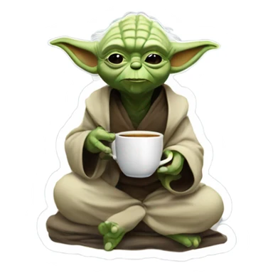 yoda drinking a cup of tea while winking sticker
