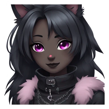 Gorgeous furry gothic dark techwear anime style anthro black cat furry sona with blushing face aesthetic and pretty edgy black with collar and harness trending style sticker