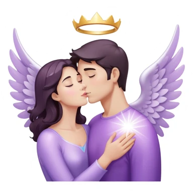 White brunette human man with rays of light Heart kissing pastel purple angel woman sticker
