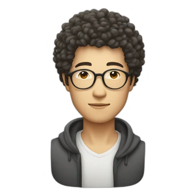 Japanese man with natural perm, round glasses. glasses sticker