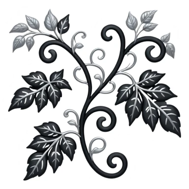 Black and silver filigree vine with leaves, artistic design, 3D, extremely detailed design sticker