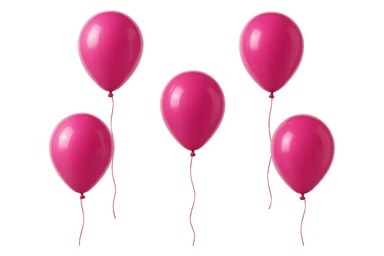 5 palloncini magenta fluttuano in aria isolati su sfondo bianco, iperrealistico 4k sticker