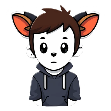 Boy brown hair skinny puppy ears sticker