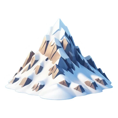 A 3D cartoon snow-covered mountain peak with soft clouds around it, clear blue sky, bright sunlight, smooth textures, Memoji-style rendering. sticker