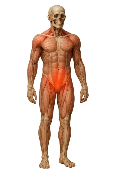 CORPO UMANO ANATOMICO A FIGURA INTERA REALISTICO DI SPALLE CON DOLORE ALLA LOMBARE INFIAMMATA, DOLORE ALL'ANCA, IPERREALISTICO 4K sticker