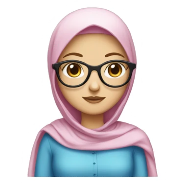 a white girl wearing galasses and blue dress and pink hijab sticker