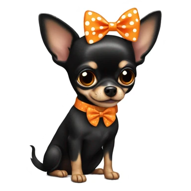 Fully Black chihuahua with orange polka dot bow sticker