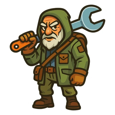 an old charismatic stalker with a big crescent wrench sticker