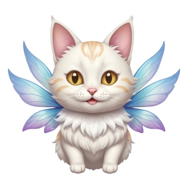 A cat with fairy wings, floating mid-air with a mischievous smirk, portrait, bust up sticker