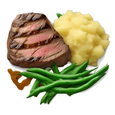Steak dinner green beans and potato mash sticker
