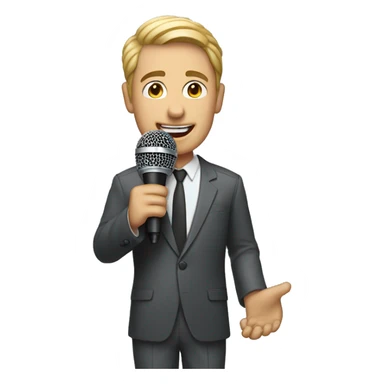 A host is holding a microphone. sticker