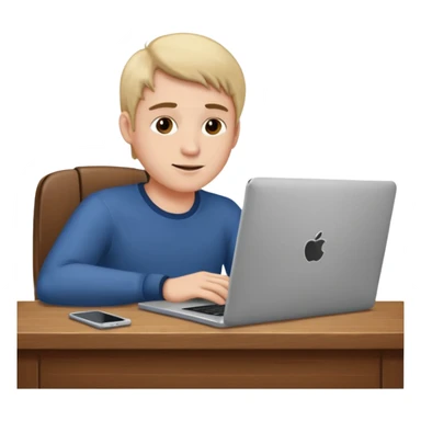 man sitting at desk with laptop sticker