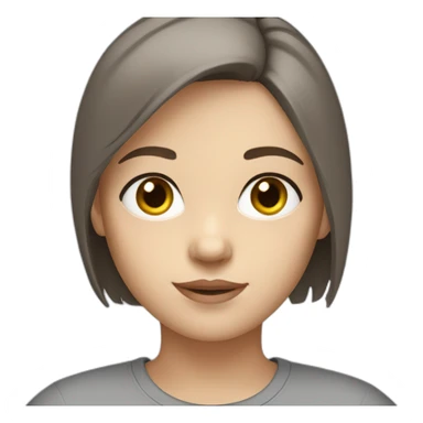 Girl with white skin and brown short hair, grey eyes and grey t-shirt sticker