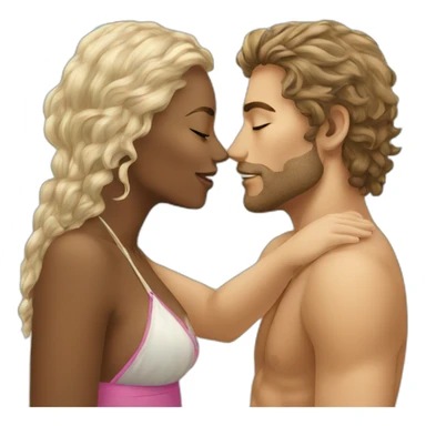 at the beach young metis Man and white woman kiss love sticker