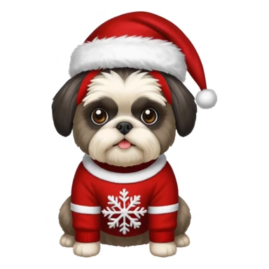 BLACK SILVER SHIH TZU WITH CHRISTMAS SWEATER AND HAT sticker