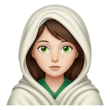 a white brunette girl with green eyes and freckles covered up in a blanket sticker