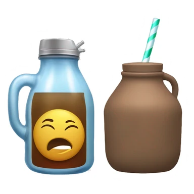 water jug with ice in it and by the left a brown guampa with a silver straw and yerba in it sticker