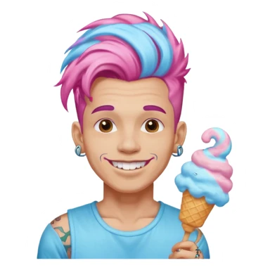 happy colorful haired man made out of cotton candy with braces and tattoos and just face not holting anything sticker