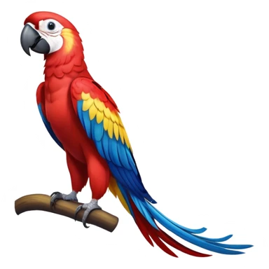 cinematic-macaw-realistic-full-body-standing-emoji,-vibrant-feathers-glowing-with-rich-reds,-blues,-and-yellows,-head-tilted-dramatically,-curved white-beak-gleaming,-piercing-dark-eyes-exuding-confidence,-simplified-yet-realistic-focused sticker