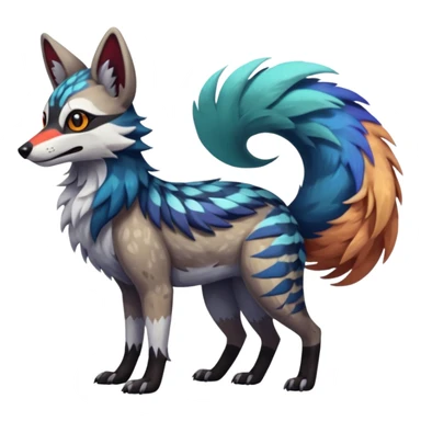 Colorful Silvally-Coywolf-Dingo-Aardwolf-Nargacuga-Trico-Genet-fusion-animal-hybrid-creature, full body sticker