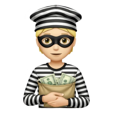 Make a yellow person with eye mask and black and white shirt and bag of money in his hand and a robber hat on sticker