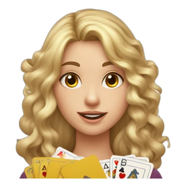 Une fille aux cheveux ondulés déguisée en sorcière avec des cartes dans la main sticker