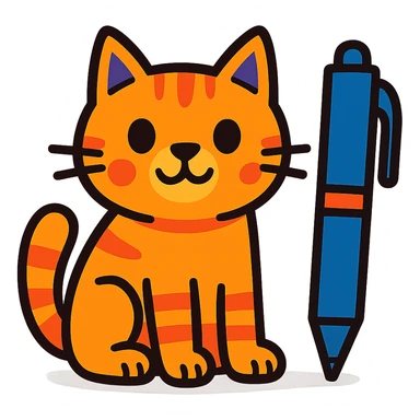 a cat sitting next to a pen, friendly and approachable, vibrant toon style sticker