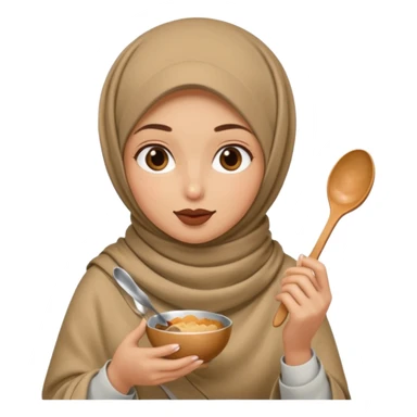 a woman wearing a pashmina hijab is eating while holding a spoon sticker