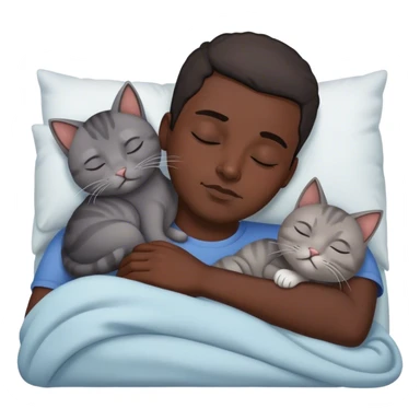 Dark skin man sleeping with two grey cats sticker