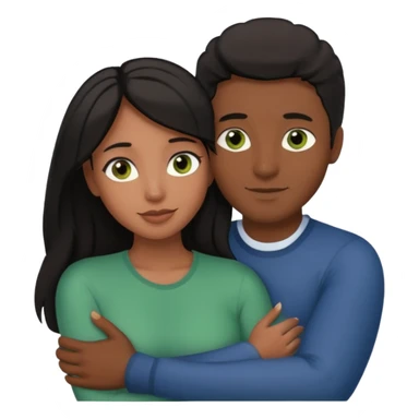 Couple embracing with arms around each other; black woman with brown eyes and lush hair, white man with brown hair and green eyes sticker