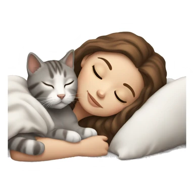 White girl brown hair sleeping with light grey kitten sticker