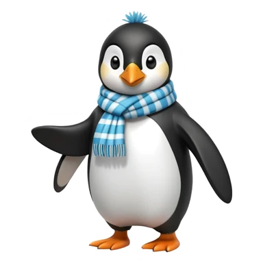 friendly anthropomorphised penguin in a jacket and scarf brisk walking, energetic pose sticker