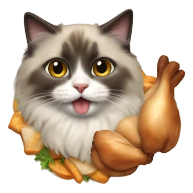 Ragdoll cat eating roast chicken sticker